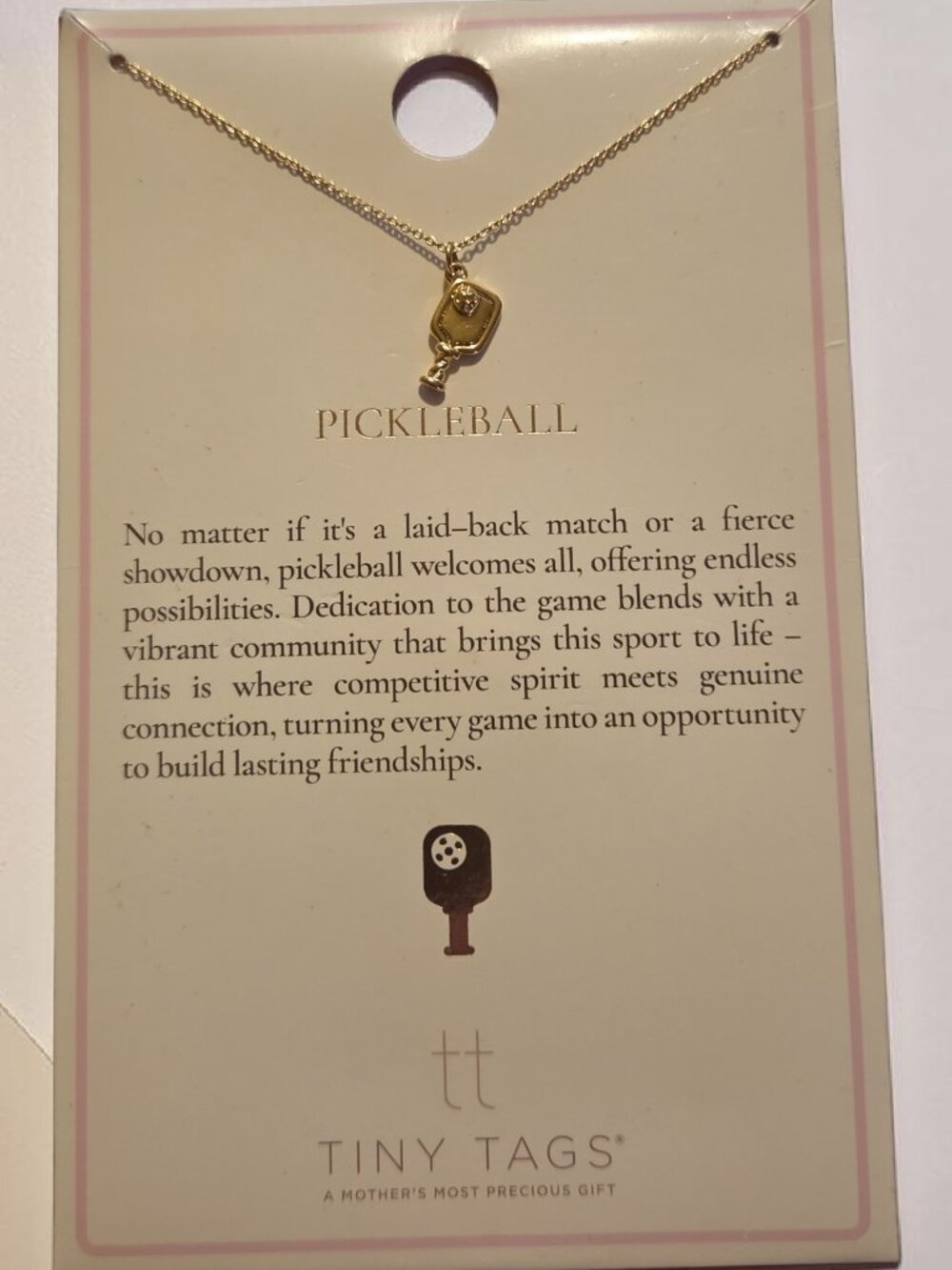 Tiny Tags Pickle Ball 16" 14K gold ion plating on brass Necklace